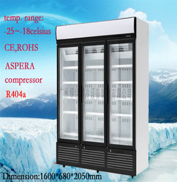 D'acier inoxydable congélateur commercial -25°C d'affichage tout droit avec 3 portes