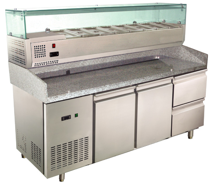 La portée de caisse de pizza de partie supérieure du comptoir de granit dans le congélateur de réfrigérateur avec préparent l'unité, 380L+65L
